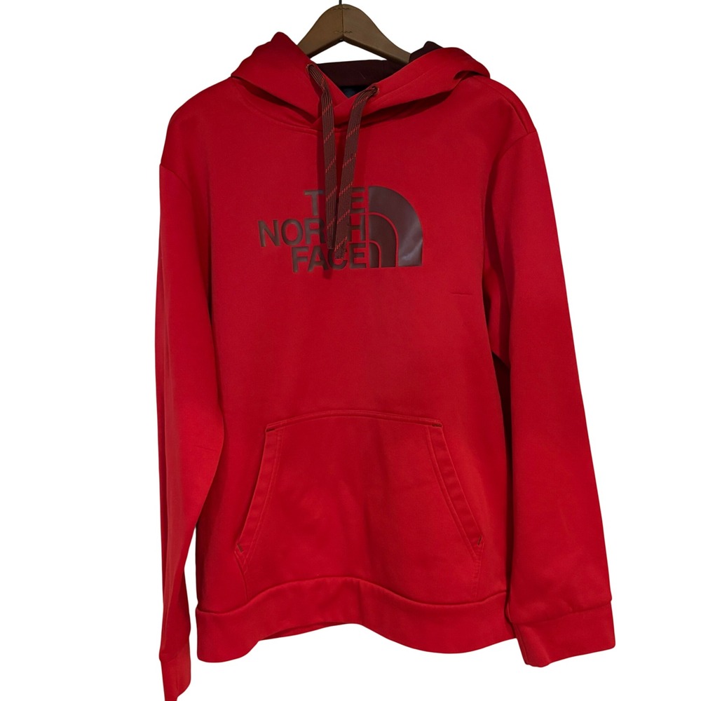 The North Face Mens Red Pullover Hoodie Logo Fleece Sweatshirt L Base Layer